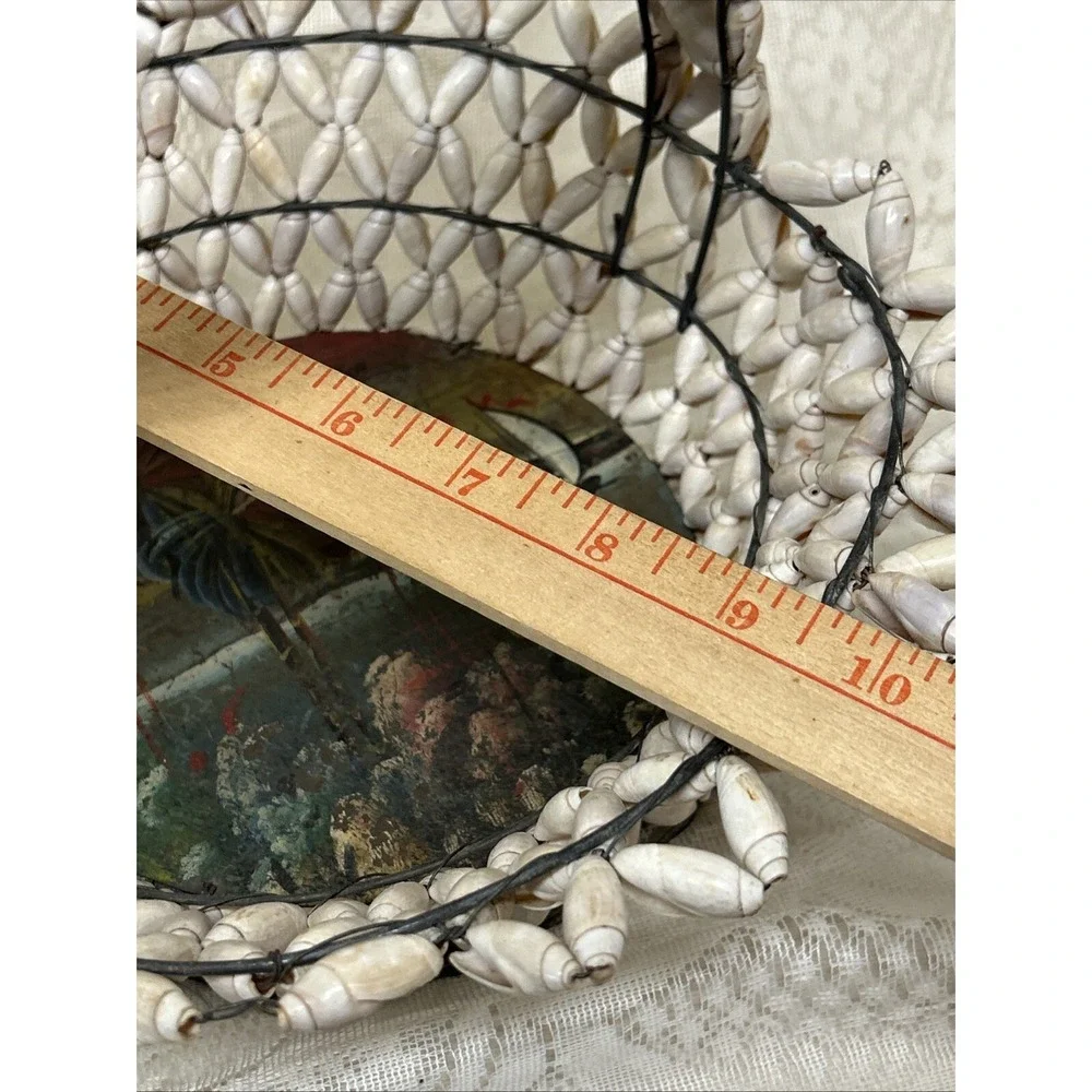Vintage Antique Snail Shell Basket Souvenir Tijuana Mexico  Hand‎ Painted Metal